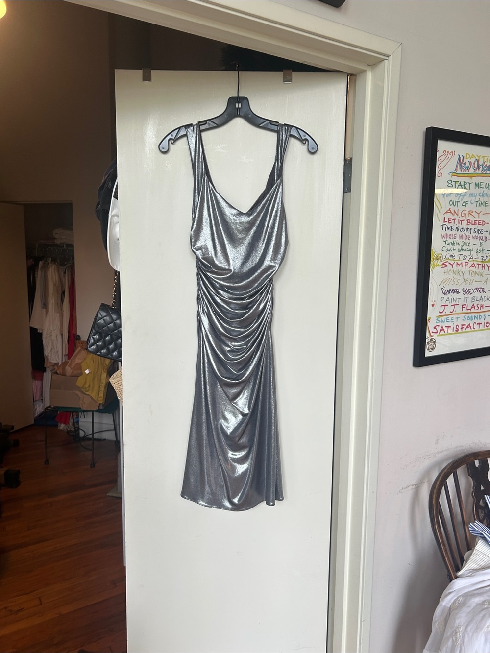 Laundry by Design Metallic Silver Draped Midi Slip Dress